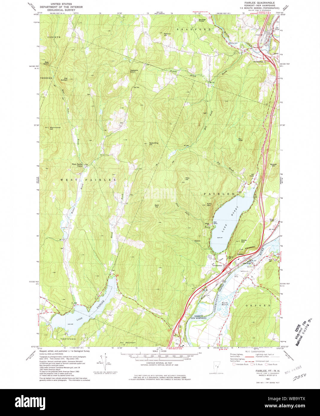 USGS Topo Map  Vermont VT Fairlee 337422 1981 24000 Restoration Stock Photo