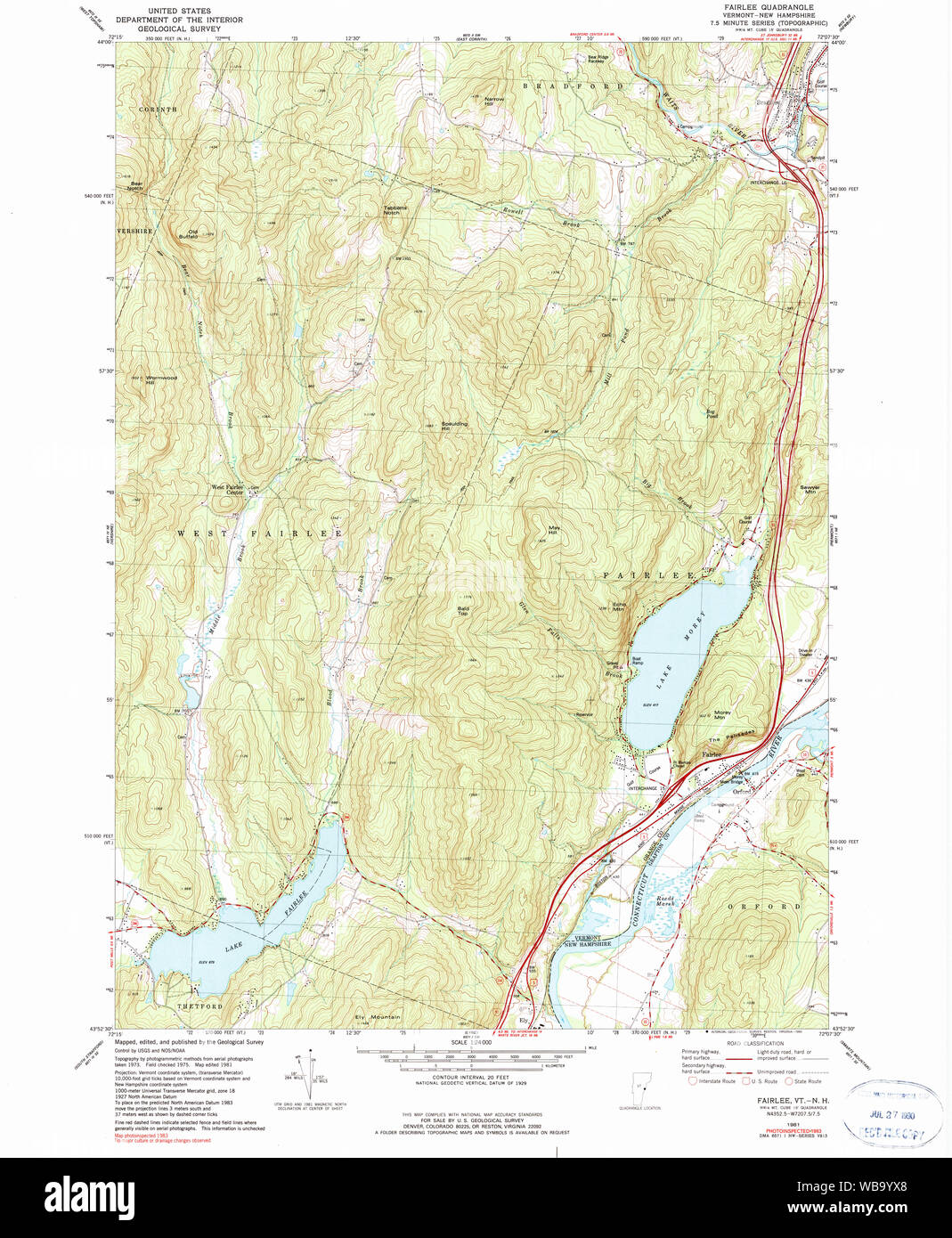 USGS Topo Map  Vermont VT Fairlee 337423 1981 24000 Restoration Stock Photo