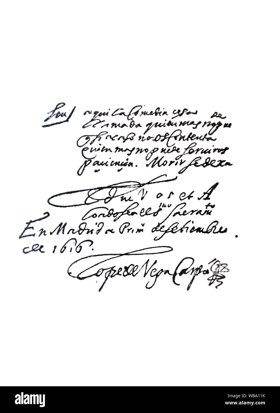 Verses handwritten and signed by Lope de Vega, Spanish Golden Age playwright Stock Photo