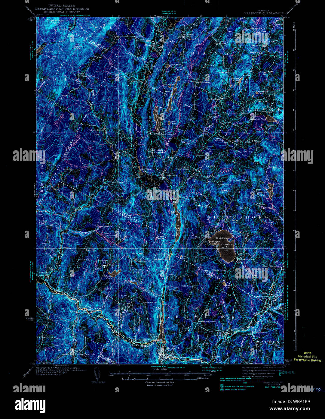 USGS Topo Map  Vermont VT Hardwick 337969 1928 62500 Inverted Restoration Stock Photo