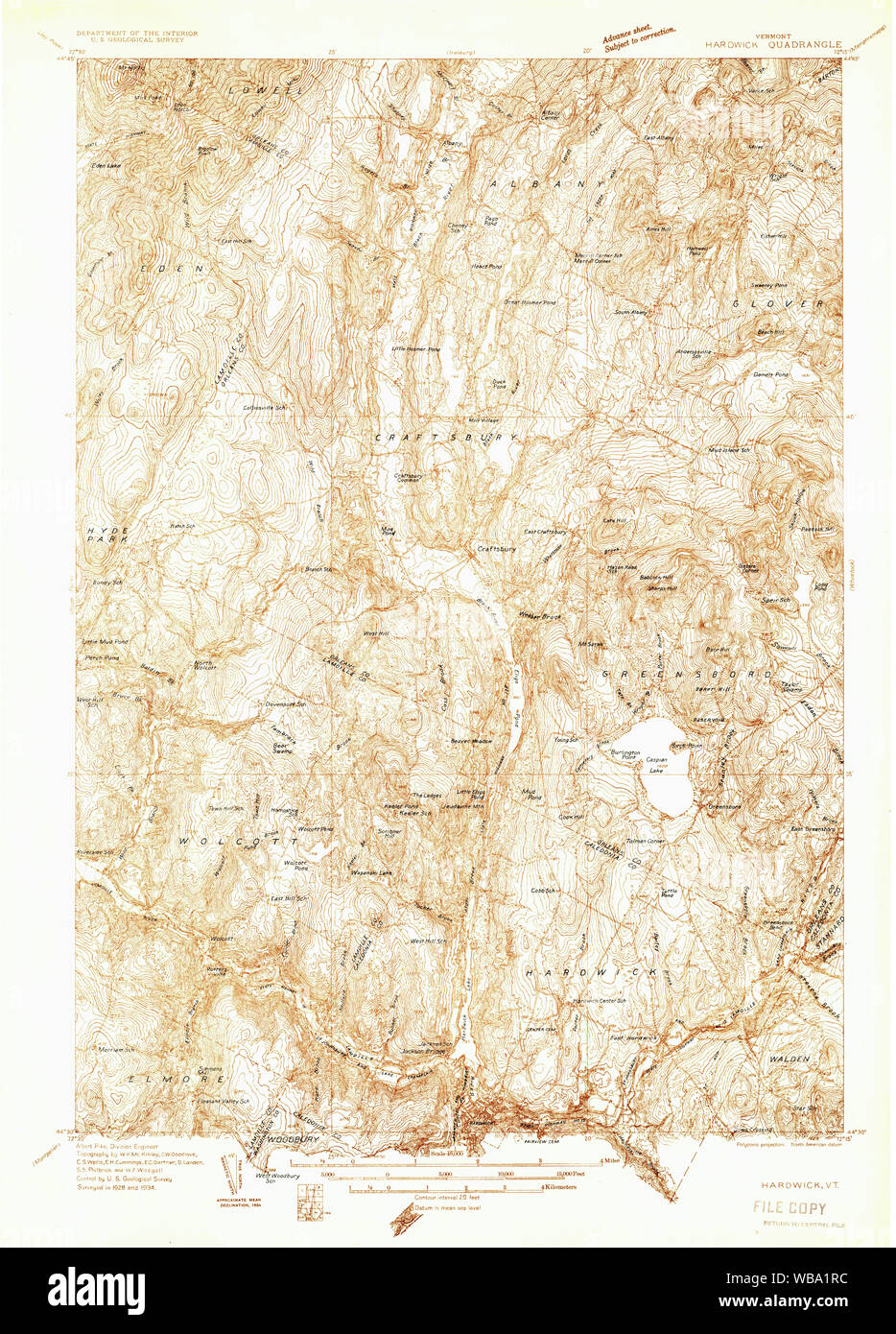 USGS Topo Map  Vermont VT Hardwick 337801 1934 48000 Restoration Stock Photo