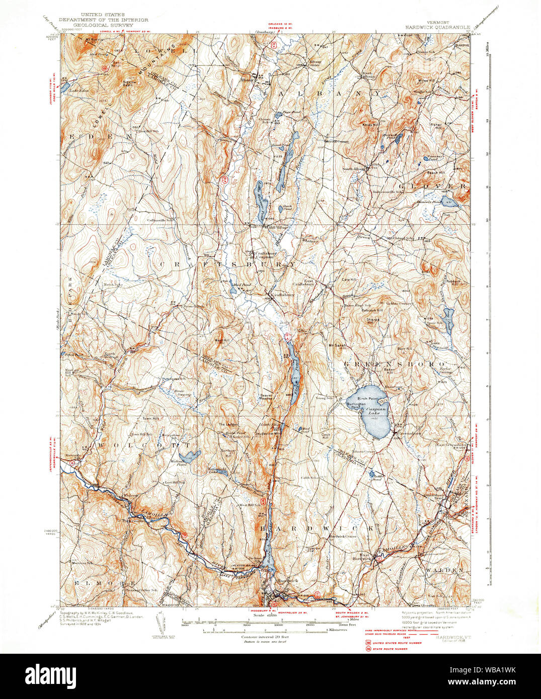 USGS Topo Map  Vermont VT Hardwick 337970 1938 62500 Restoration Stock Photo