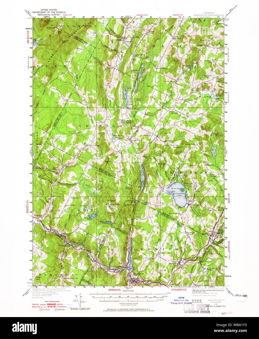 USGS Topo Map  Vermont VT Hardwick 337972 1951 62500 Restoration Stock Photo