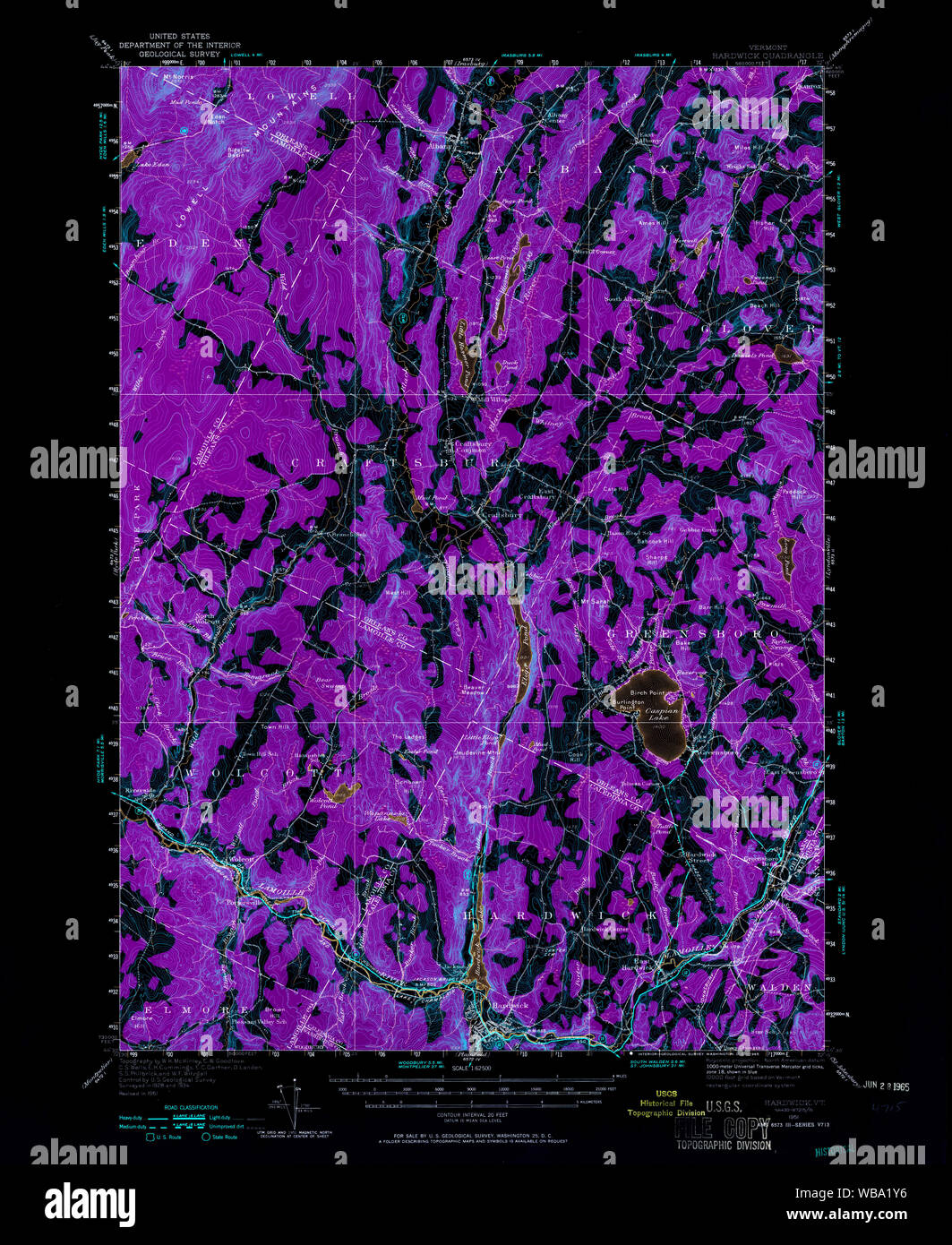 USGS Topo Map  Vermont VT Hardwick 337972 1951 62500 Inverted Restoration Stock Photo