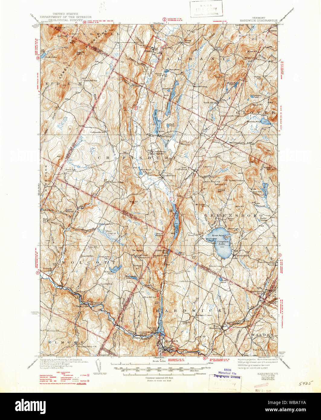 USGS Topo Map  Vermont VT Hardwick 337971 1938 62500 Restoration Stock Photo