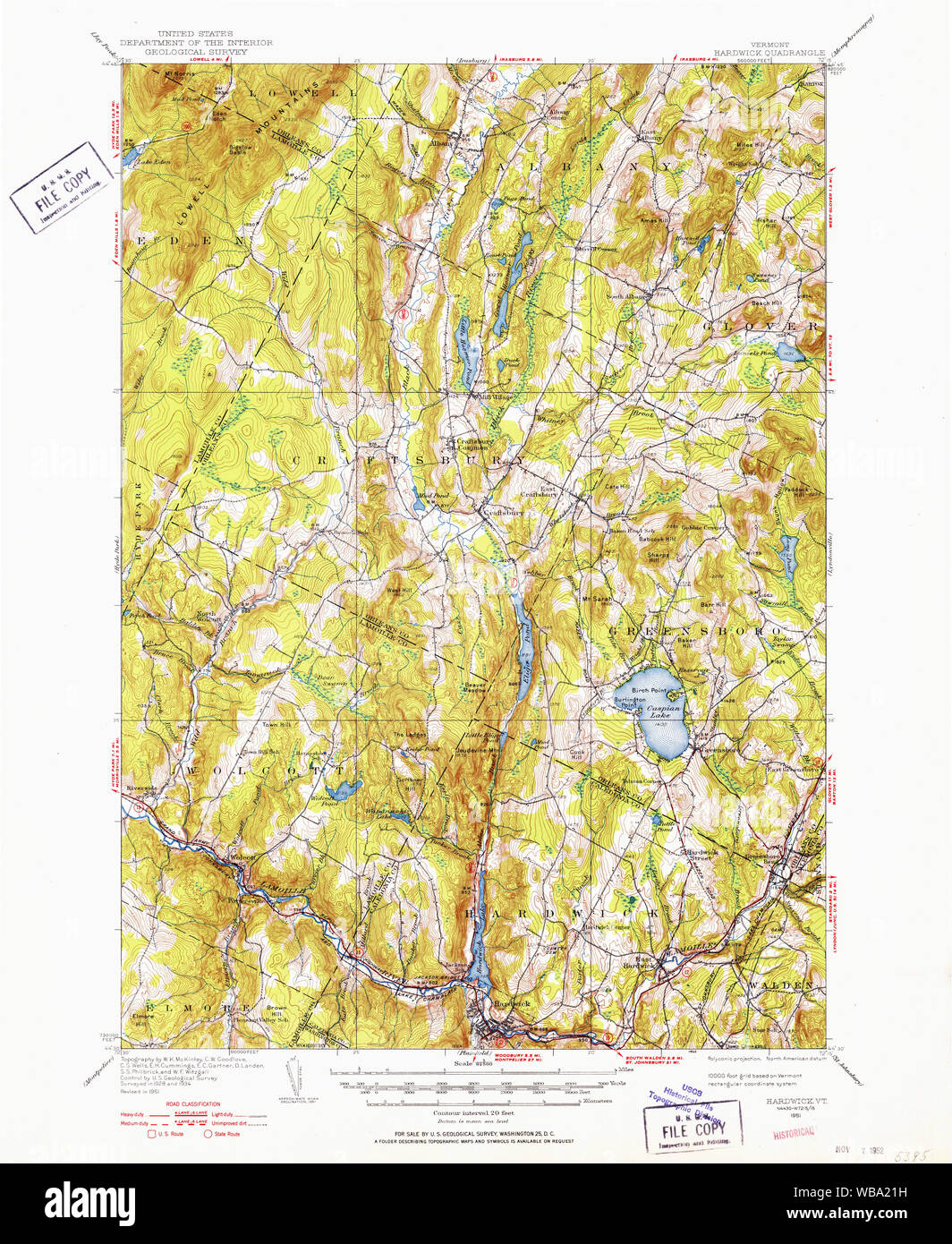 USGS Topo Map  Vermont VT Hardwick 337974 1951 62500 Restoration Stock Photo