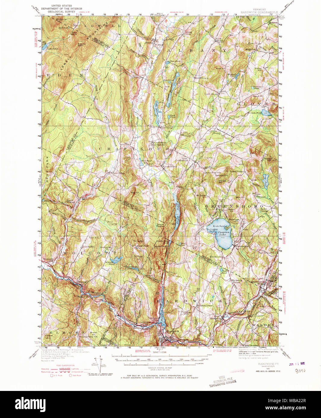 USGS Topo Map  Vermont VT Hardwick 337975 1951 62500 Restoration Stock Photo