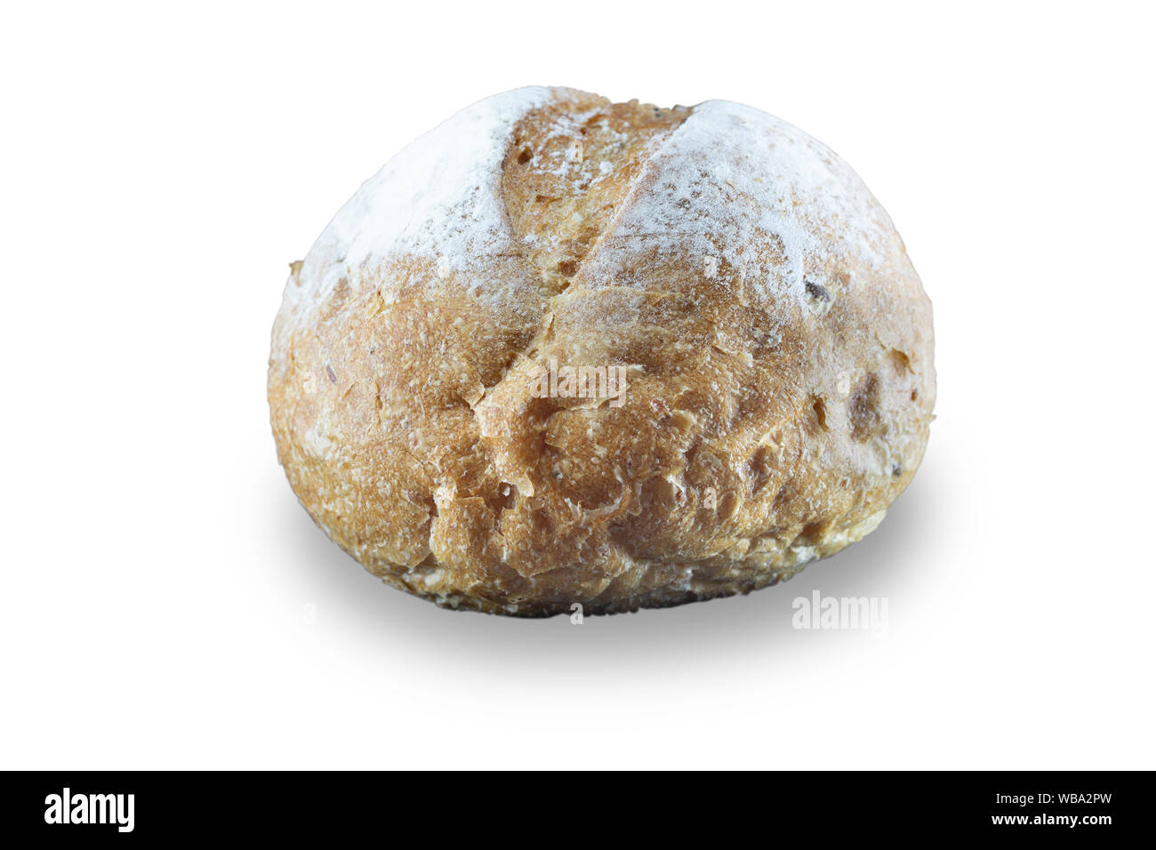 Close up Rustic, organic, healthy, freshly baked bread with cereal isolated on white background with clipping path. Stock Photo