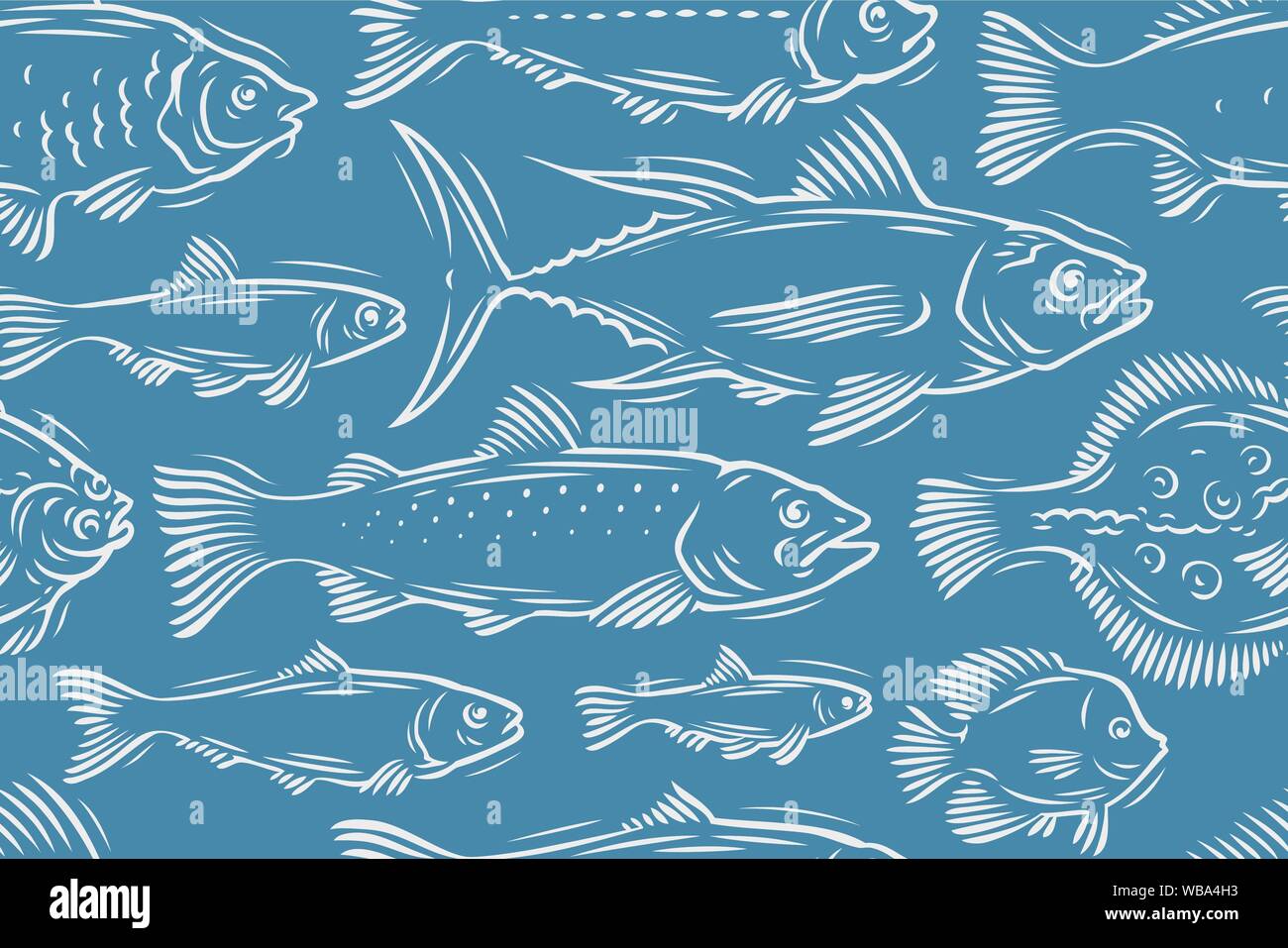 Fish seamless background. Underwater world, seafood vector illustration Stock Vector