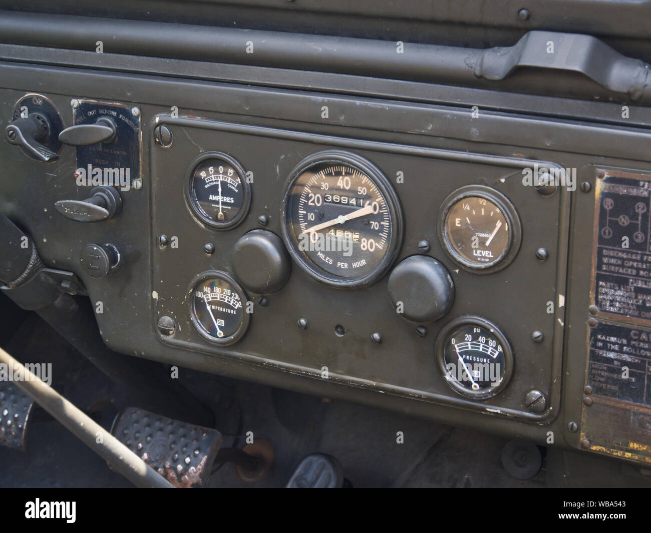 M38 military Willys Jeep dash gauge set Stock Photo