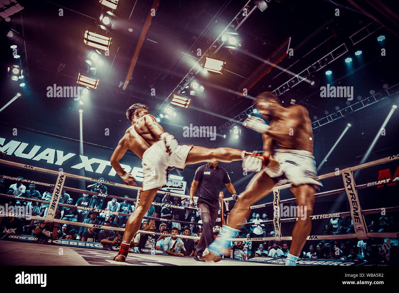 Sportsman Muay Thai Boxer Celebrating Flawless Victory in Boxing Cage.  Isolated on Black Background with Smoke. Copy Stock Image - Image of  people, handsome: 91121441