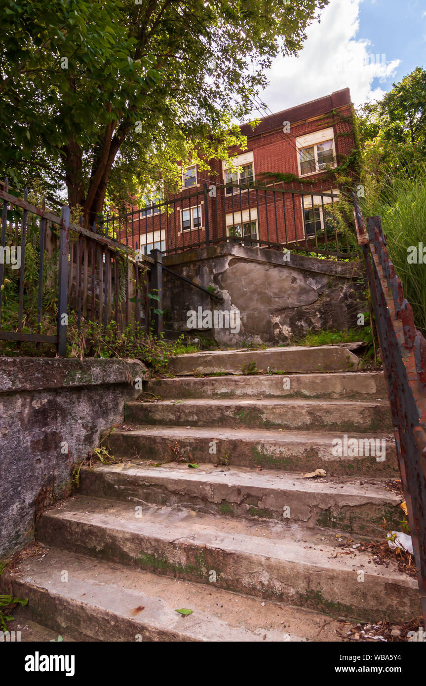 Steps leading up to the former McClure school on Electric Avenue, the