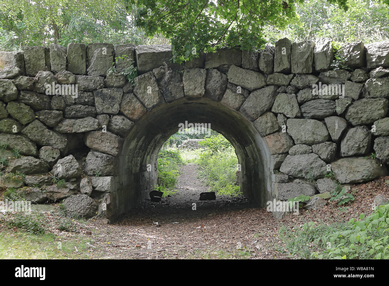 Overlook Shelter Ruins in Franklin Park, Boston, Massachusetts Stock