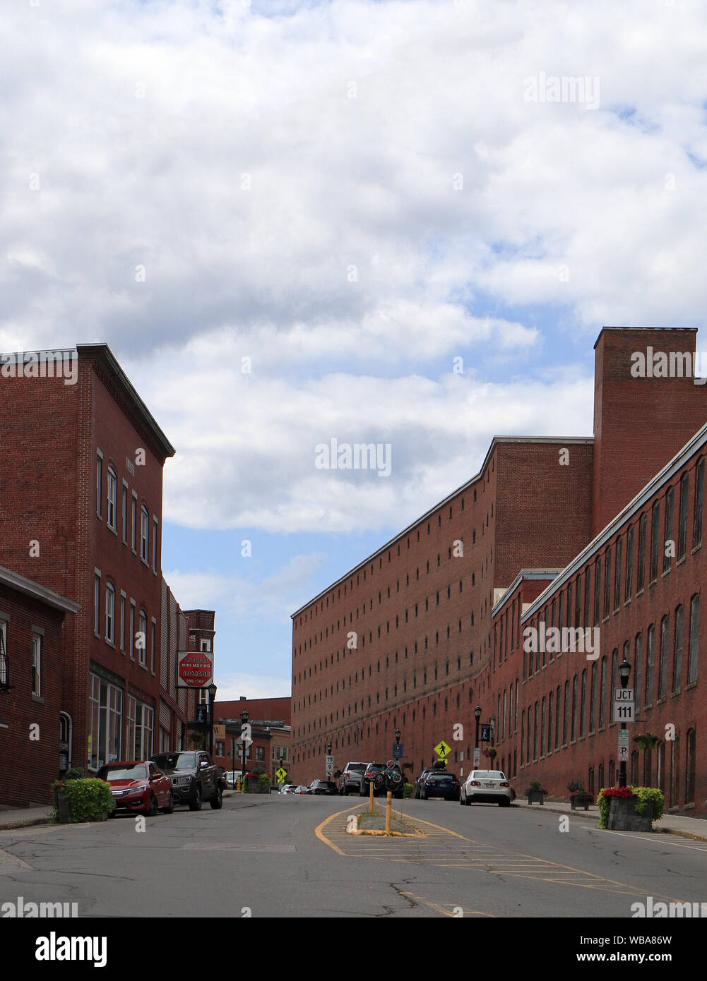 Old historic buildings on the street of Biddeford, Maine Stock Photo
