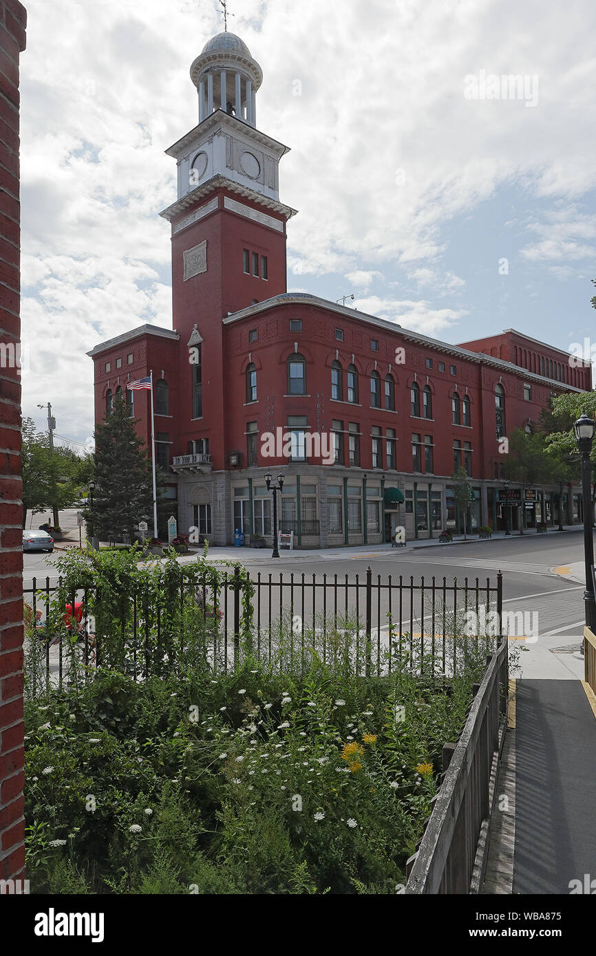 Old historic buildings on the street of Biddeford, Maine Stock Photo