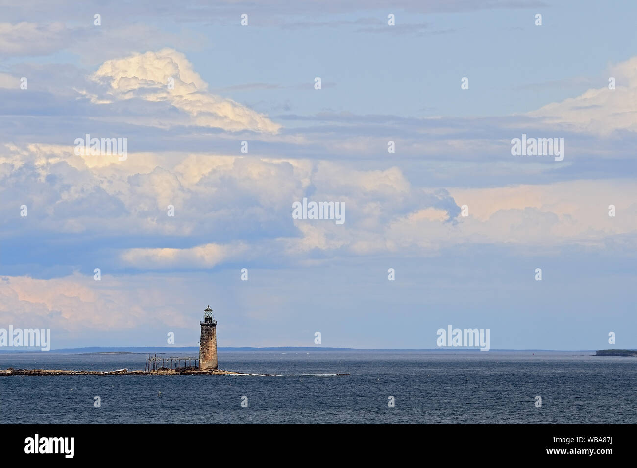 View of Danforth cove and old lighthouse from Fort Williams Park in Portland, Main Stock Photo