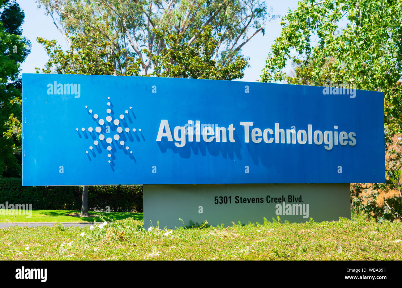 Agilent Technologies sign at entrance to Silicon Valley headquarters Stock Photo