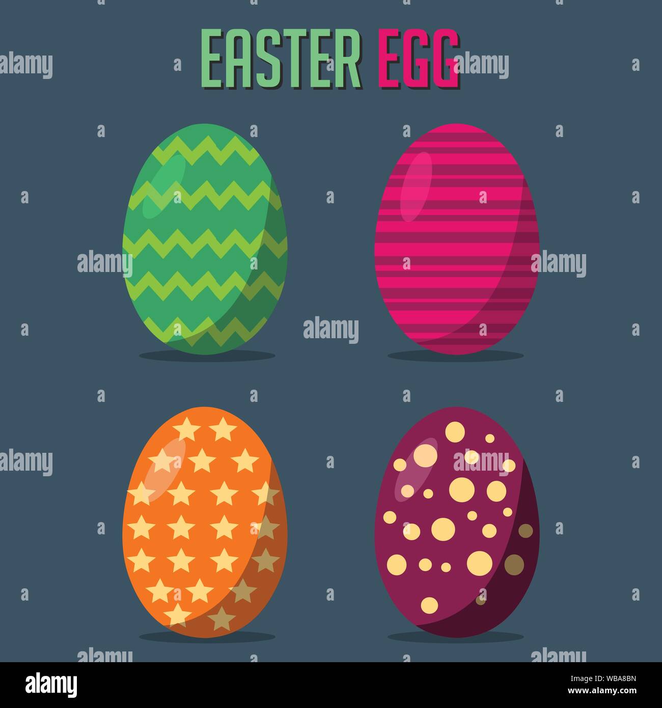 Happy Easter Collection set .Set of Easter eggs with different texture vector illustration Stock Vector
