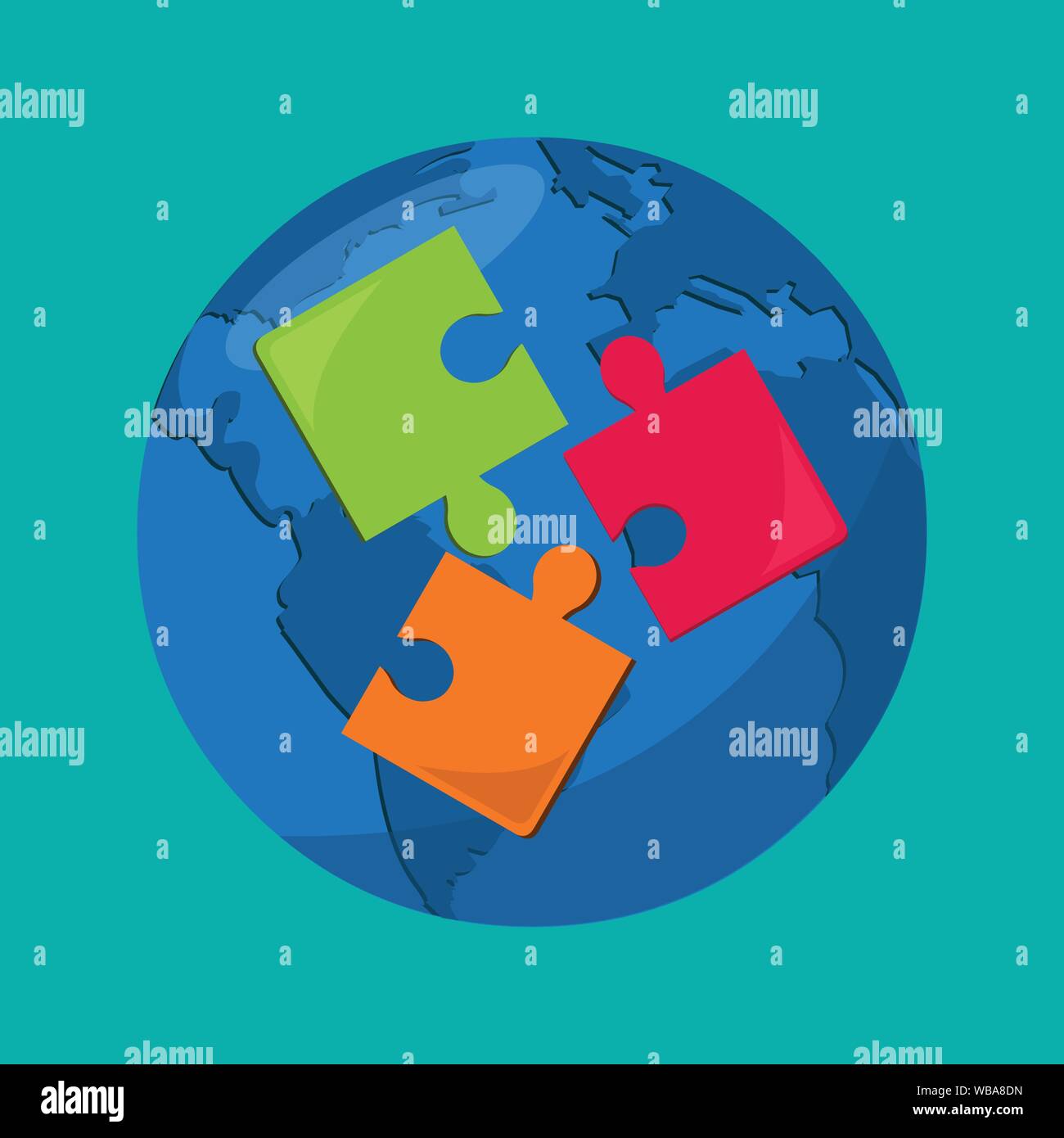 puzzle with globe for autism day concept vector illustration Stock Vector