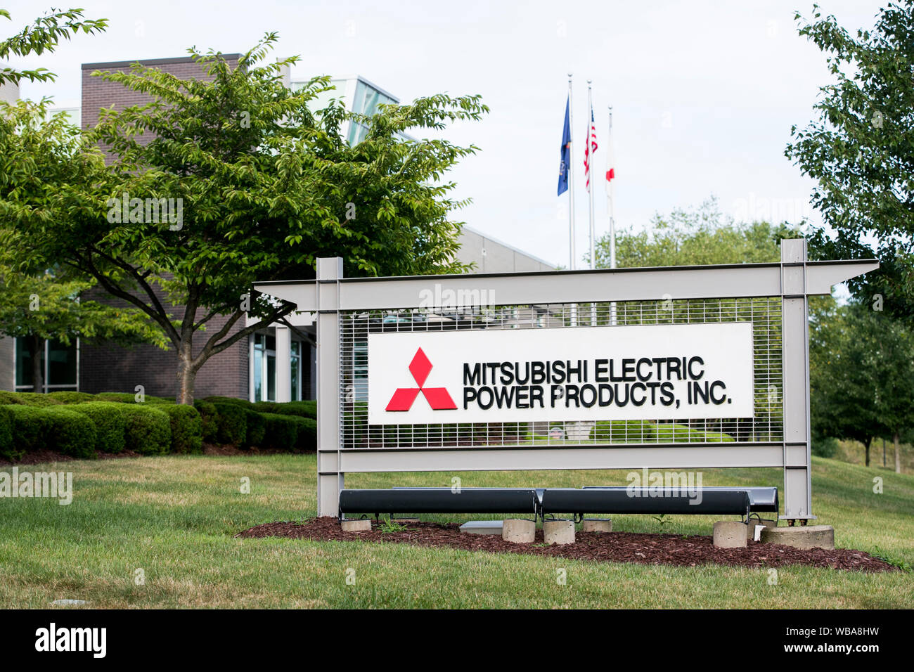 A logo sign outside of a facility occupied by Mitsubishi Electric Power Products in Warrendale, Pennsylvania on August 10, 2019. Stock Photo