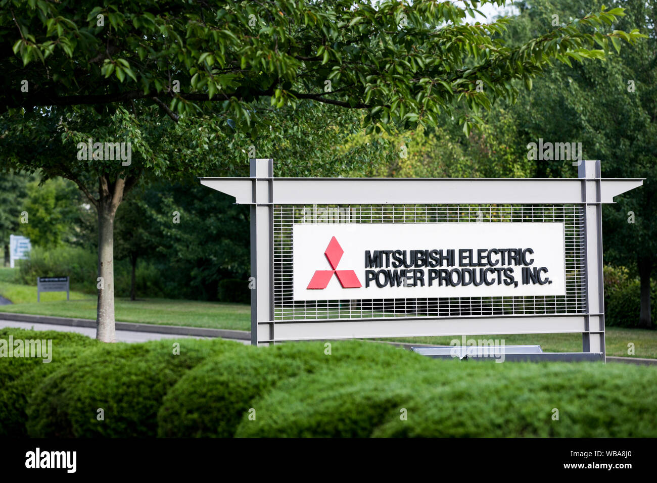 A logo sign outside of a facility occupied by Mitsubishi Electric Power Products in Warrendale