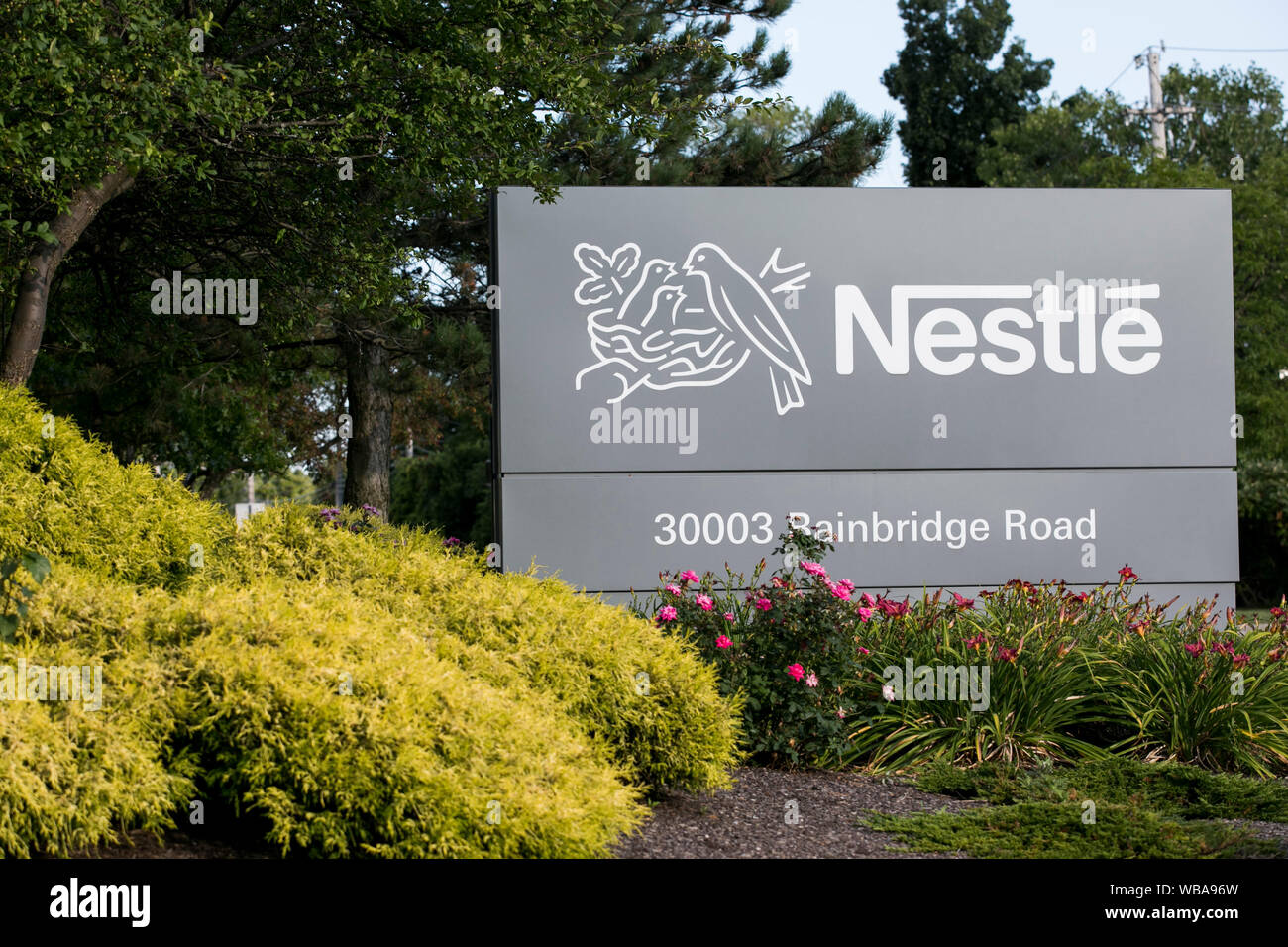A logo sign outside of a facility occupied by Nestle in Solon, Ohio on