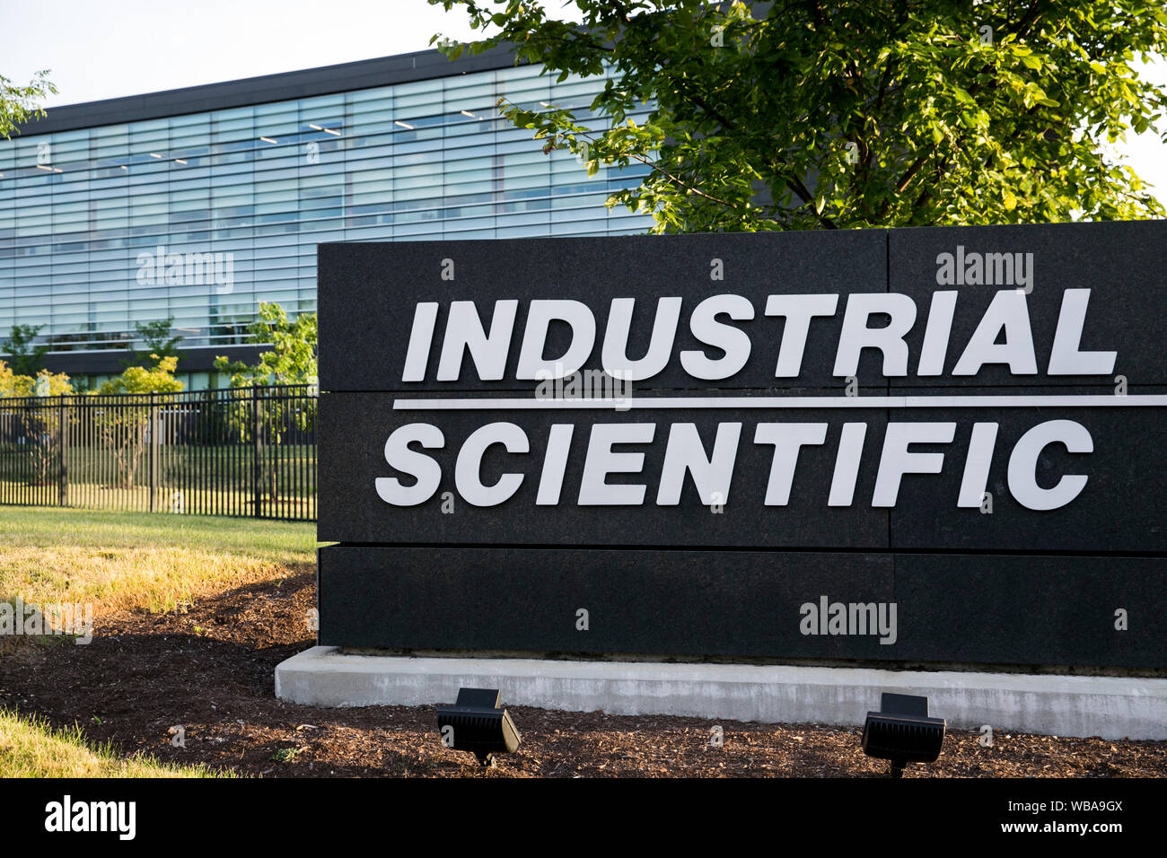 A logo sign outside of the headquarters of the Industrial Scientific Corporation in Pittsburgh
