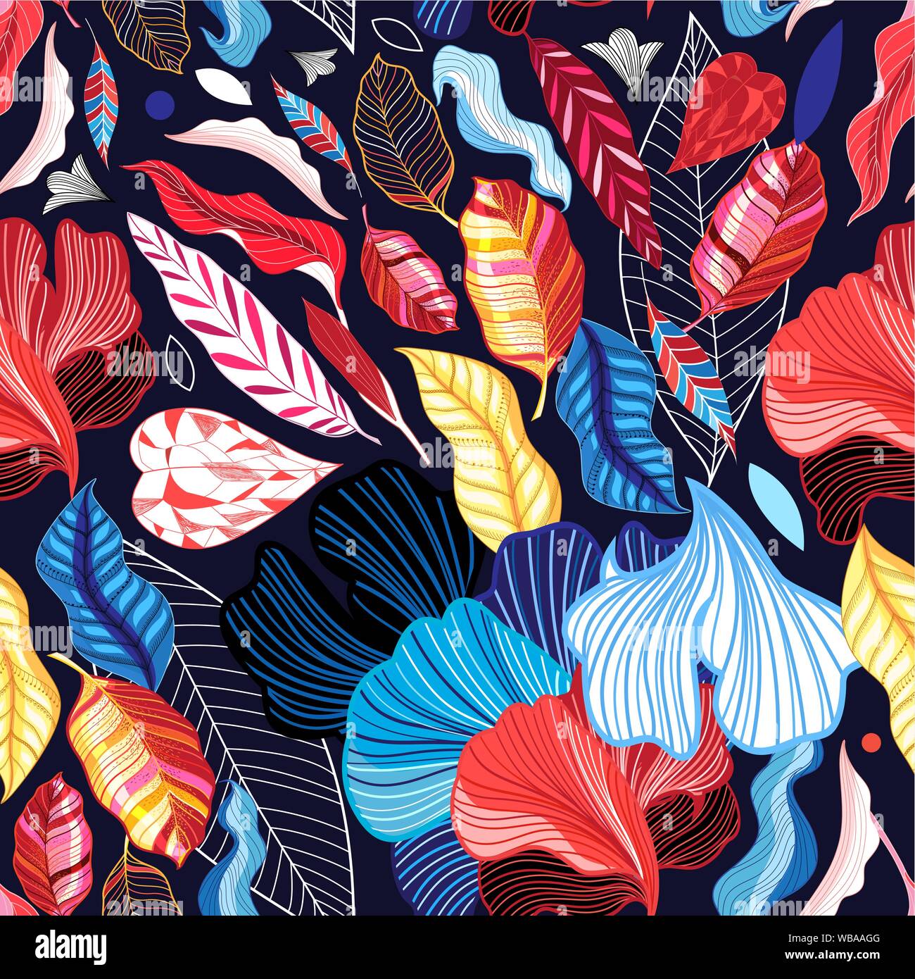 Seamless bright autumn vector pattern with colorful beautiful leaves ...