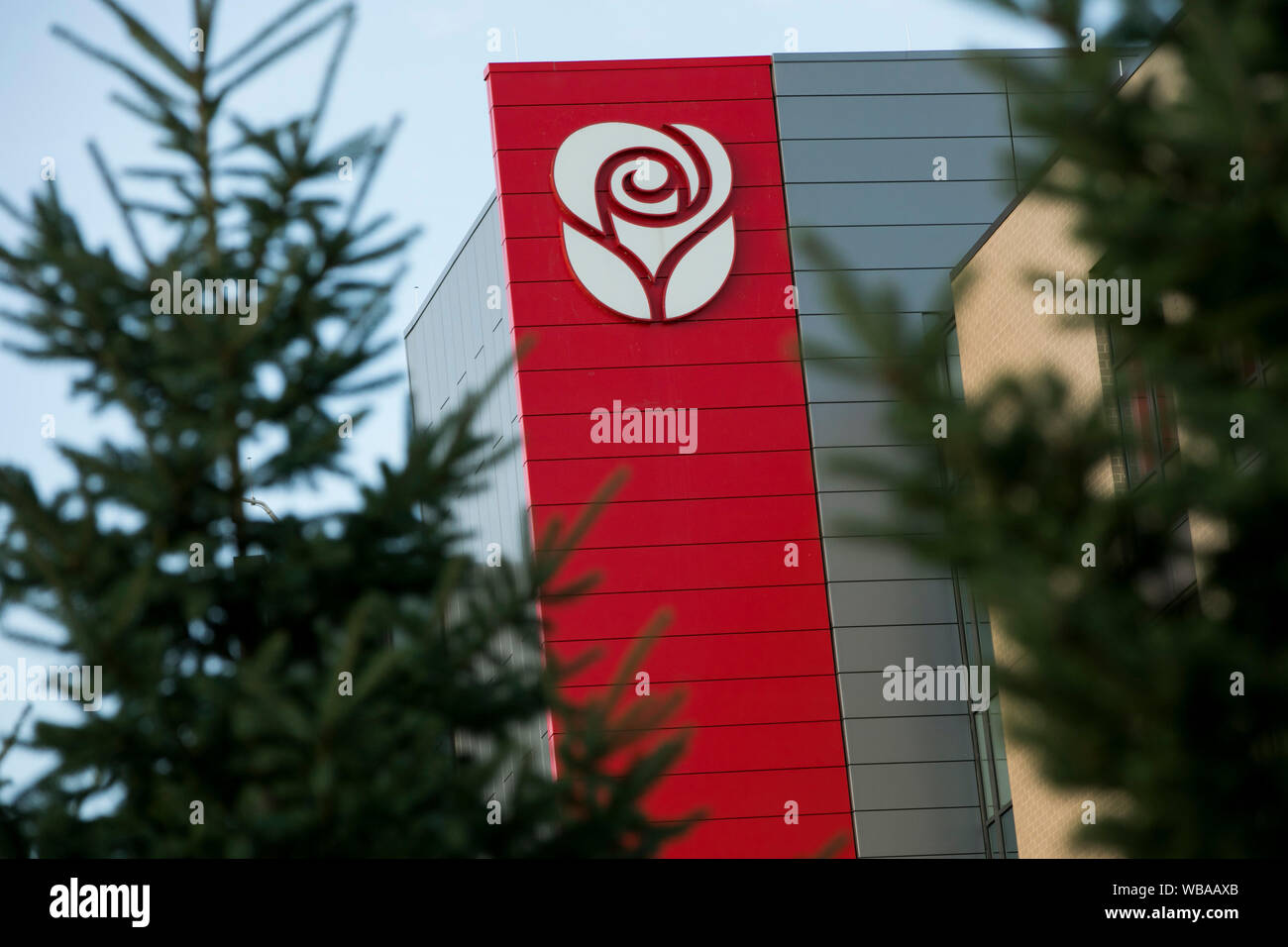 A logo sign outside of the headquarters of the American Greetings Corporation in Westlake, Ohio on August 11, 2019. Stock Photo