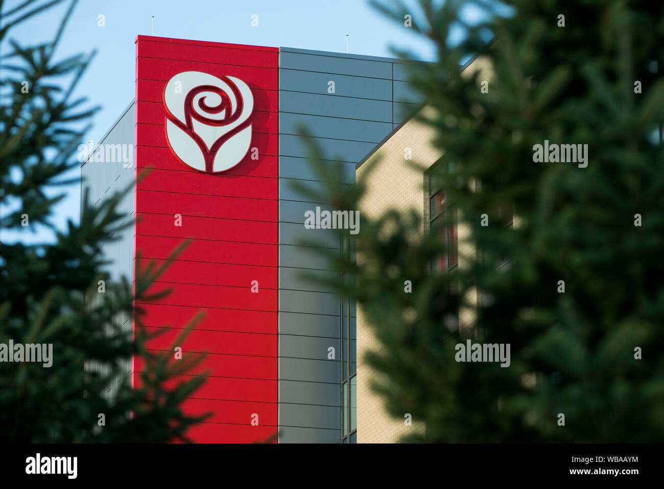 A logo sign outside of the headquarters of the American Greetings Corporation in Westlake, Ohio on August 11, 2019. Stock Photo