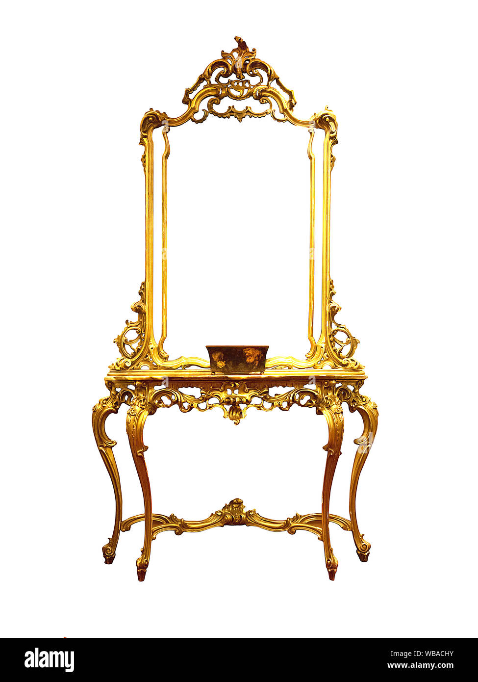 dressing tables,beautiful classic golden commode. isolated on white