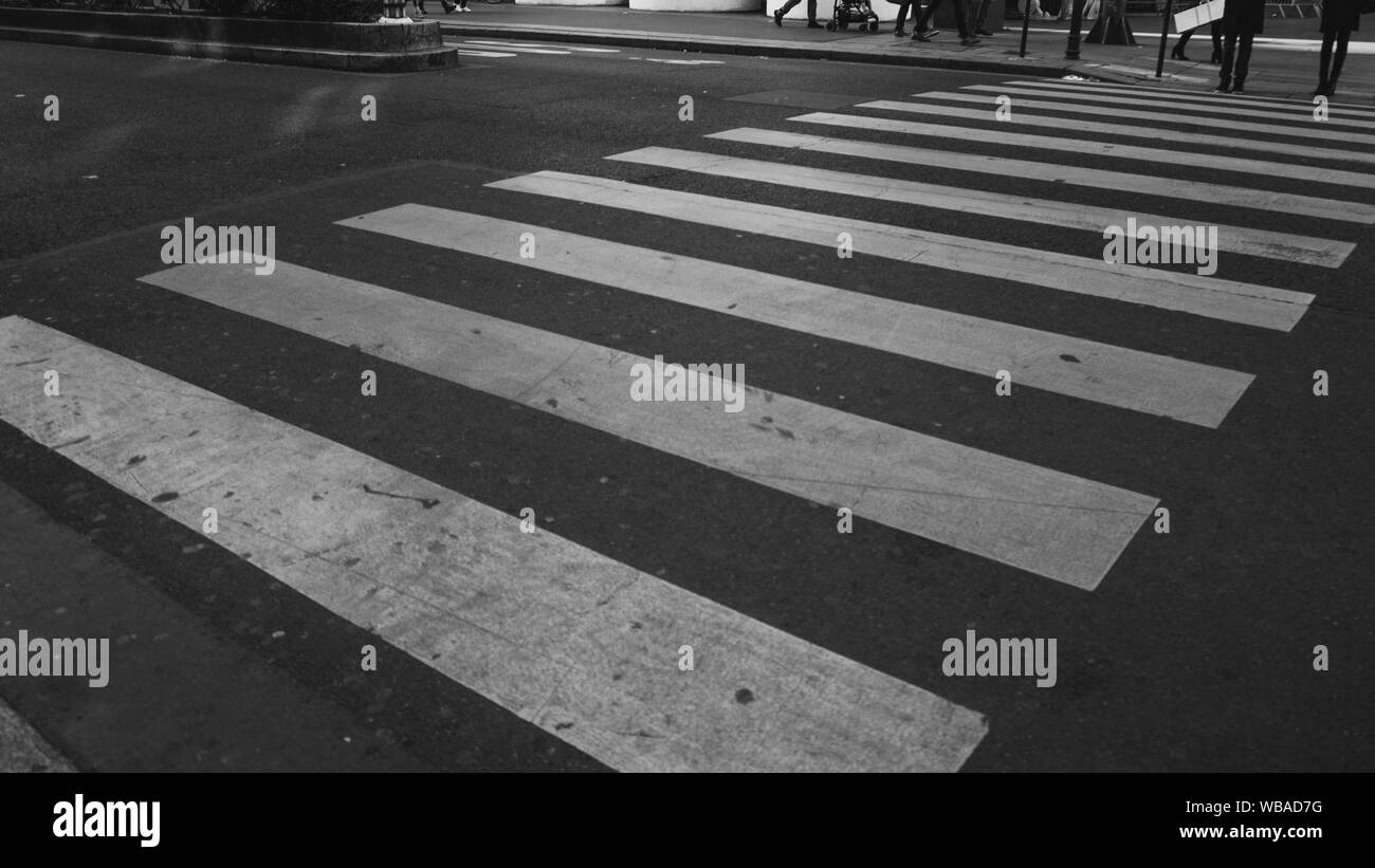 Grayscale shot of zebra crossing Stock Photo Alamy