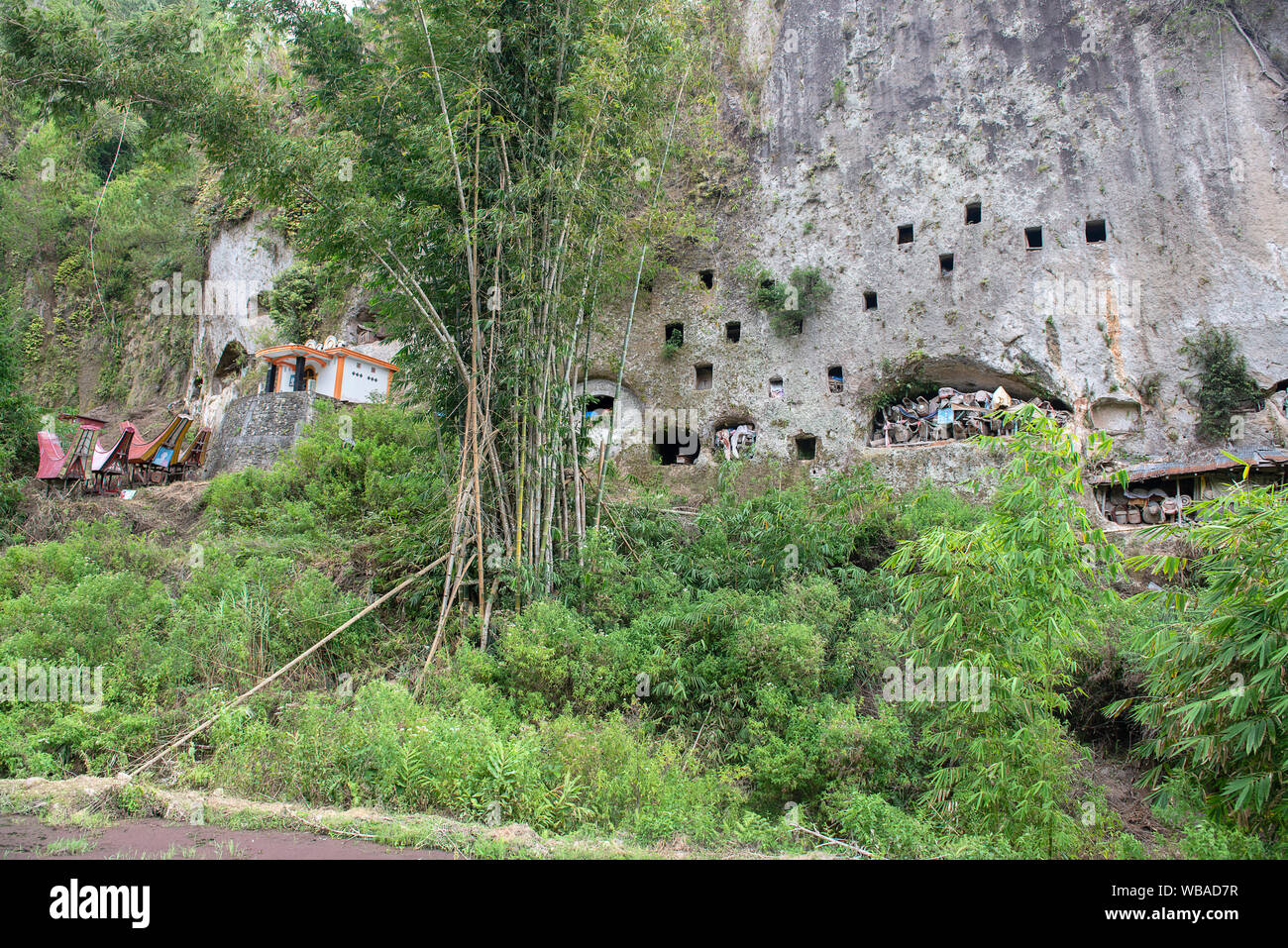 Cliffs burial site, traditional burial ground in Tana Toraja, worldwide unique ancestor cult of Sulawesi, Indonesia Stock Photo