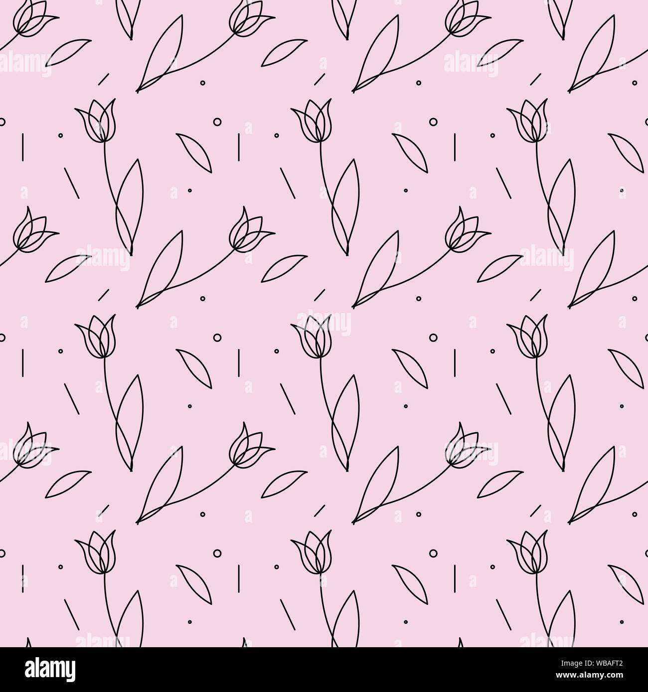 Tulips seamless pattern. Vector simple background. Modern flower design for fabric, wrapping paper, background. Stock Vector