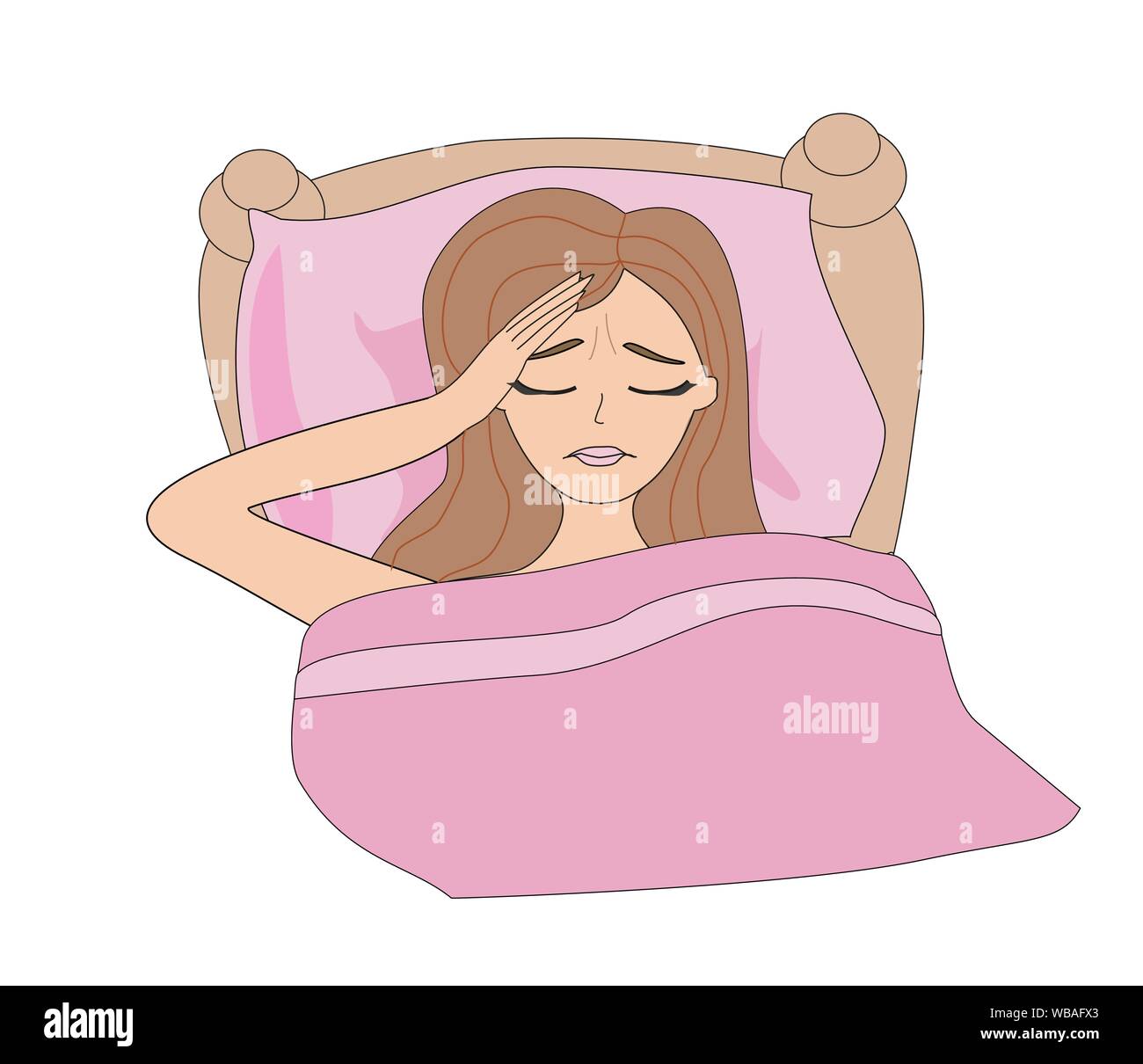 Illustration of a Sick Girl lying in bed Stock Vector Image & Art - Alamy