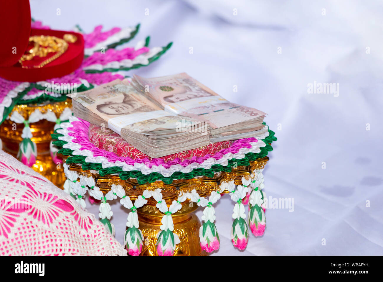 dowry in thai wedding ceremony, tradition wedding ceremony in thailand Stock Photo