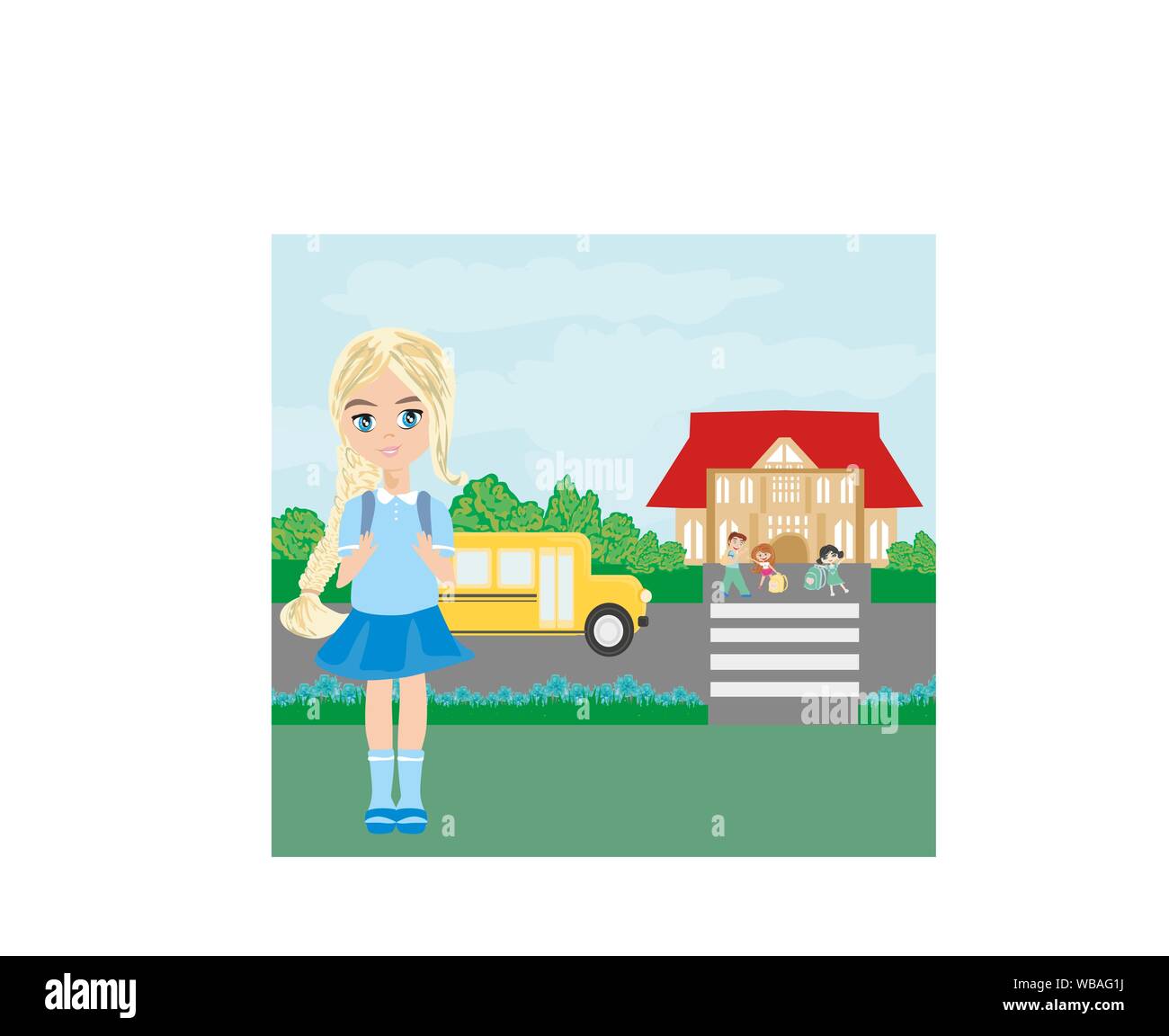 Back to school card, illustration with happy children Stock Vector ...