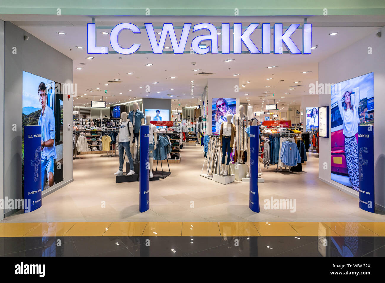 VARNA, BULGARIA - JUNE 26, 2019: The interior of the shopping and entertainment center 'Delta Planet'. LC Waikiki store. Stock Photo