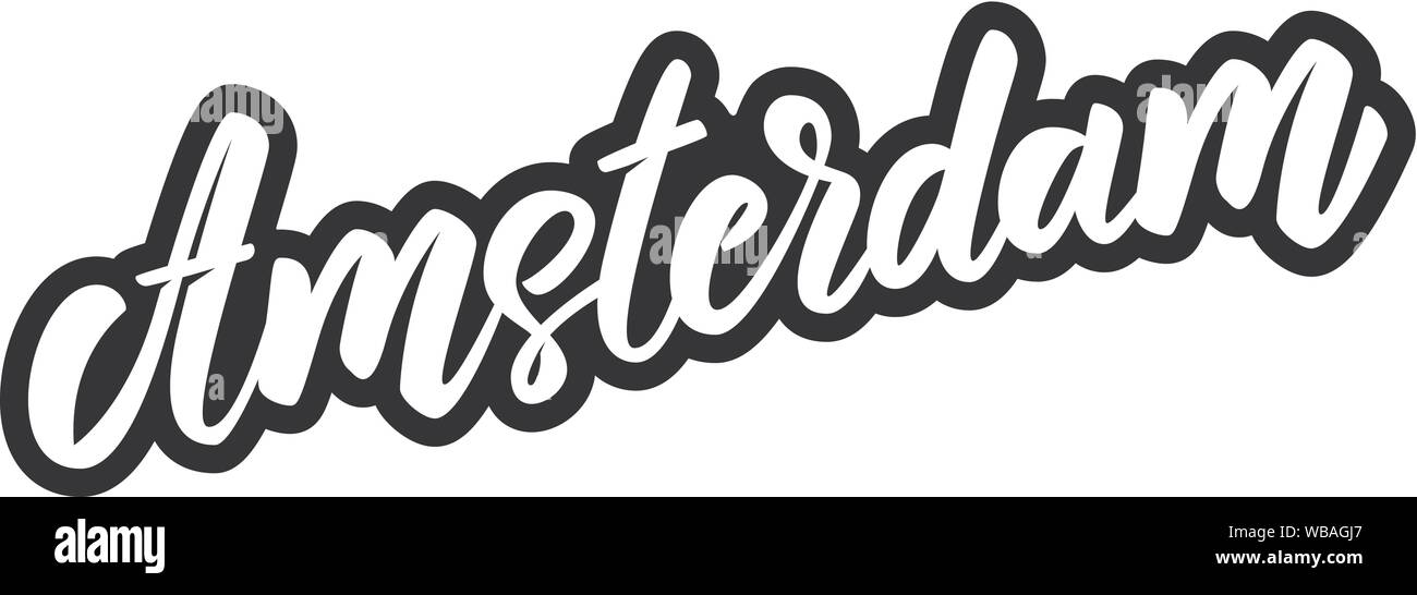 Amsterdam (capital of Netherlands). Lettering phrase on white