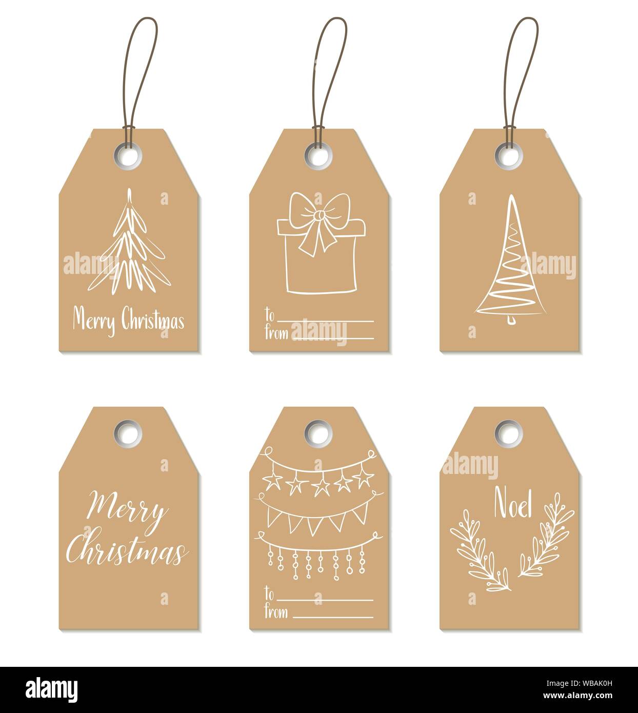 Christmas gift tags. Hand drawn craft labels Stock Vector