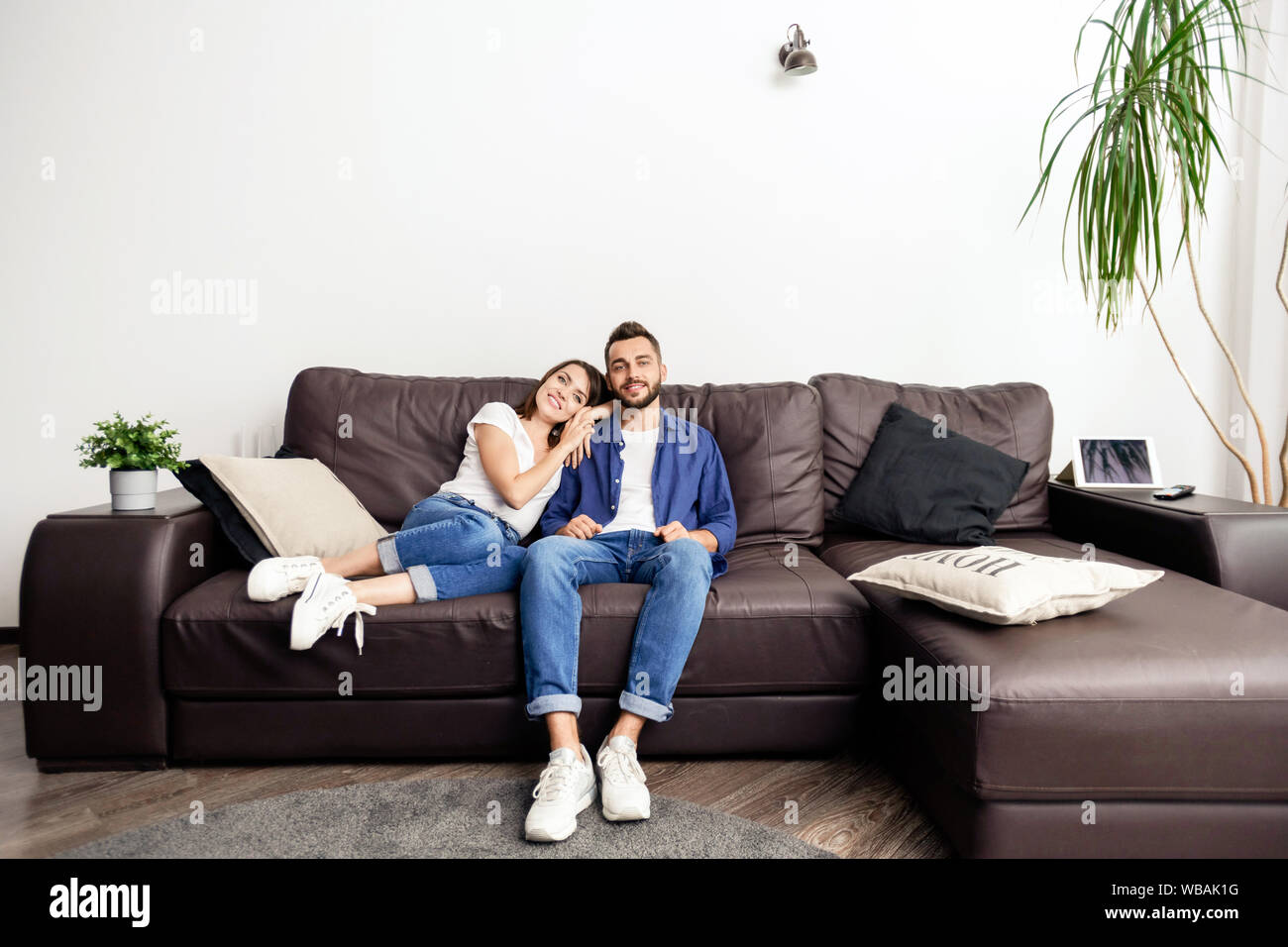 Enjoying life in cozy flat Stock Photo