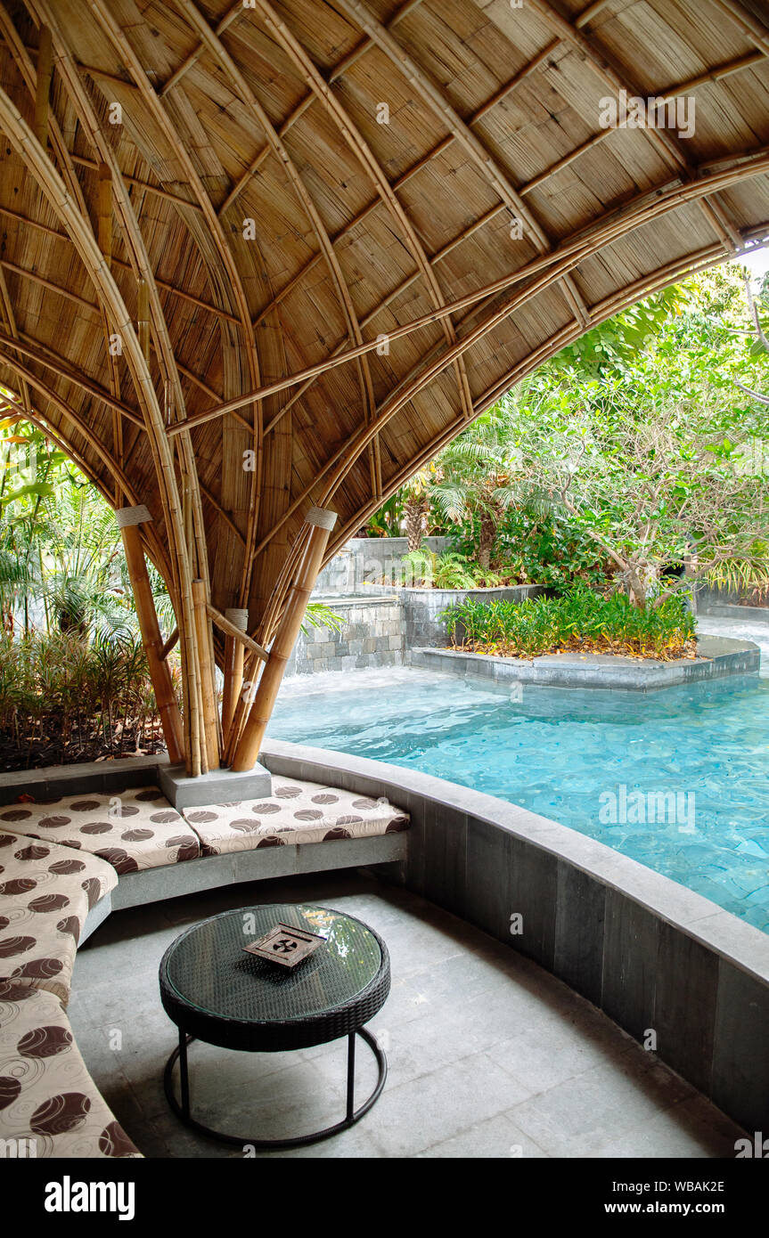 MAR 13, 2014 Bangkok, THAILAND Tropical style Sunken lounge resort pool bar by the swimming