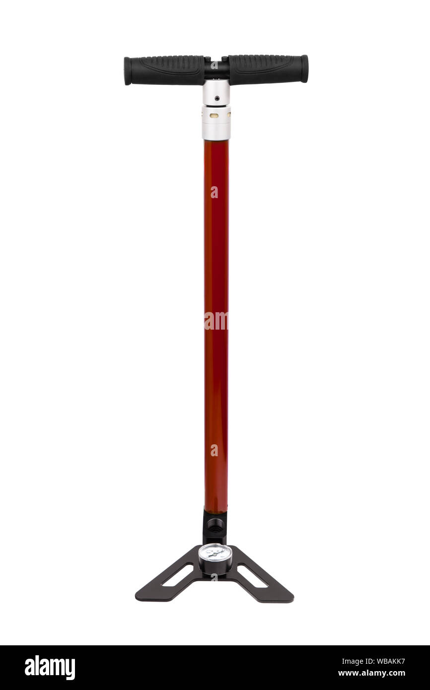 Manual air pump with barometer isolated on white background. Bicycle