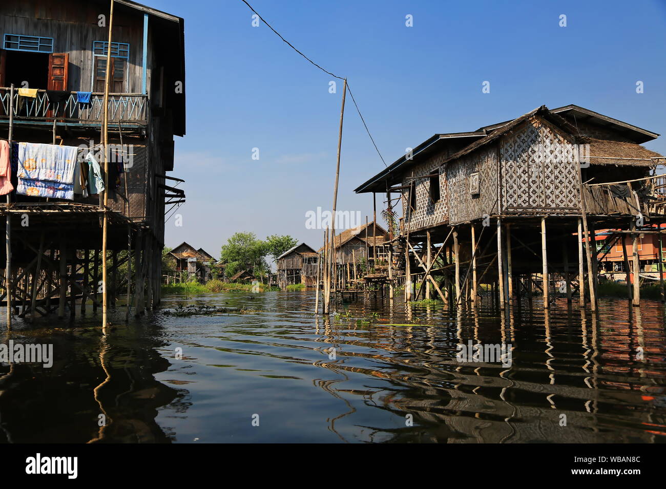 Houses on the Inle Lake in Myanmar Stock Photo