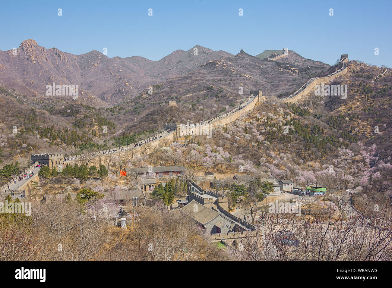 Editorial: BEIJING, CHINA, April 4, 2019 - The Great Wall visited by many tourists in Badaling Stock Photo