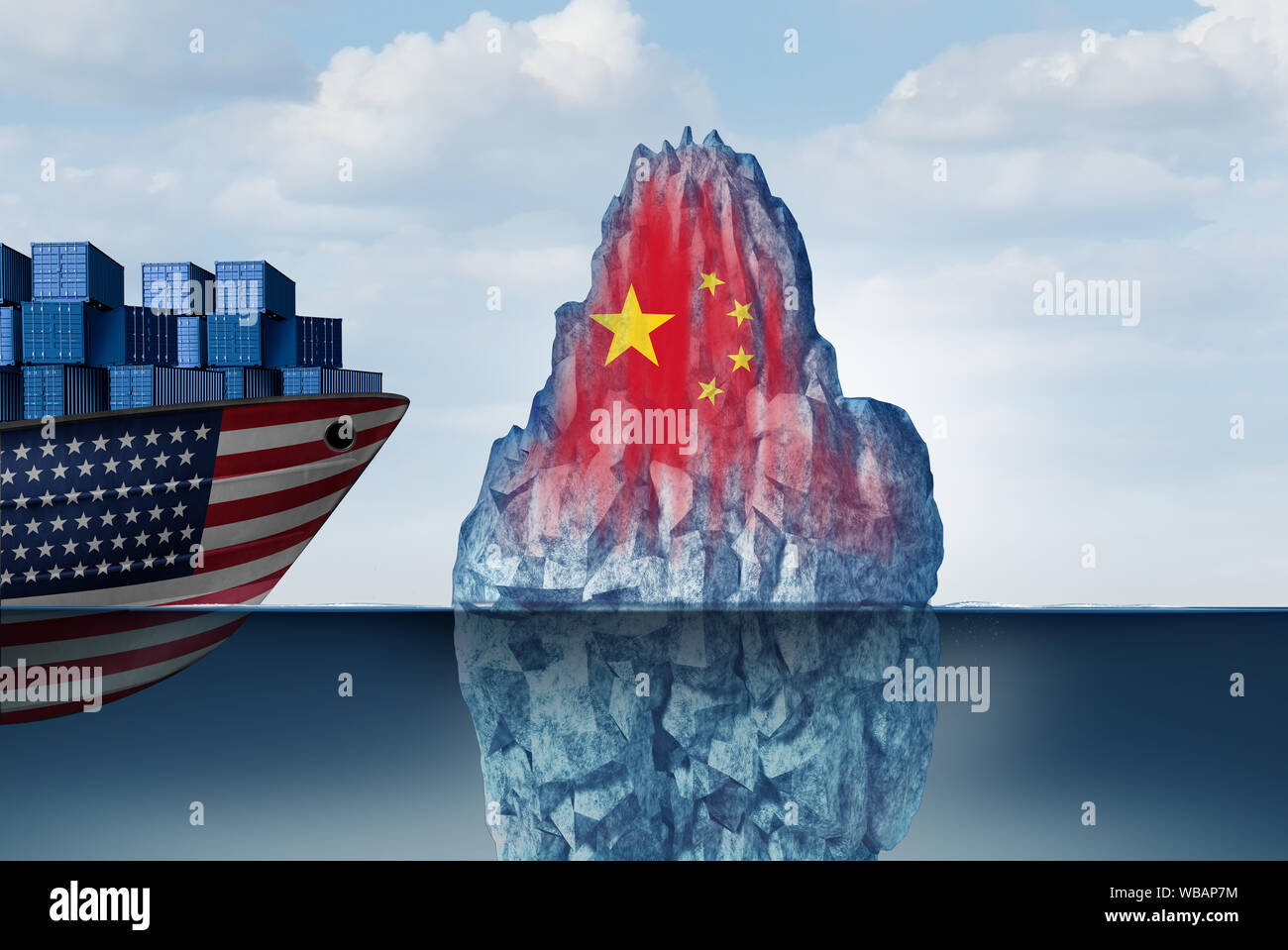 US China economic danger as a trade war with fear of a financial crash as a business concept as a 3D illustration. Stock Photo
