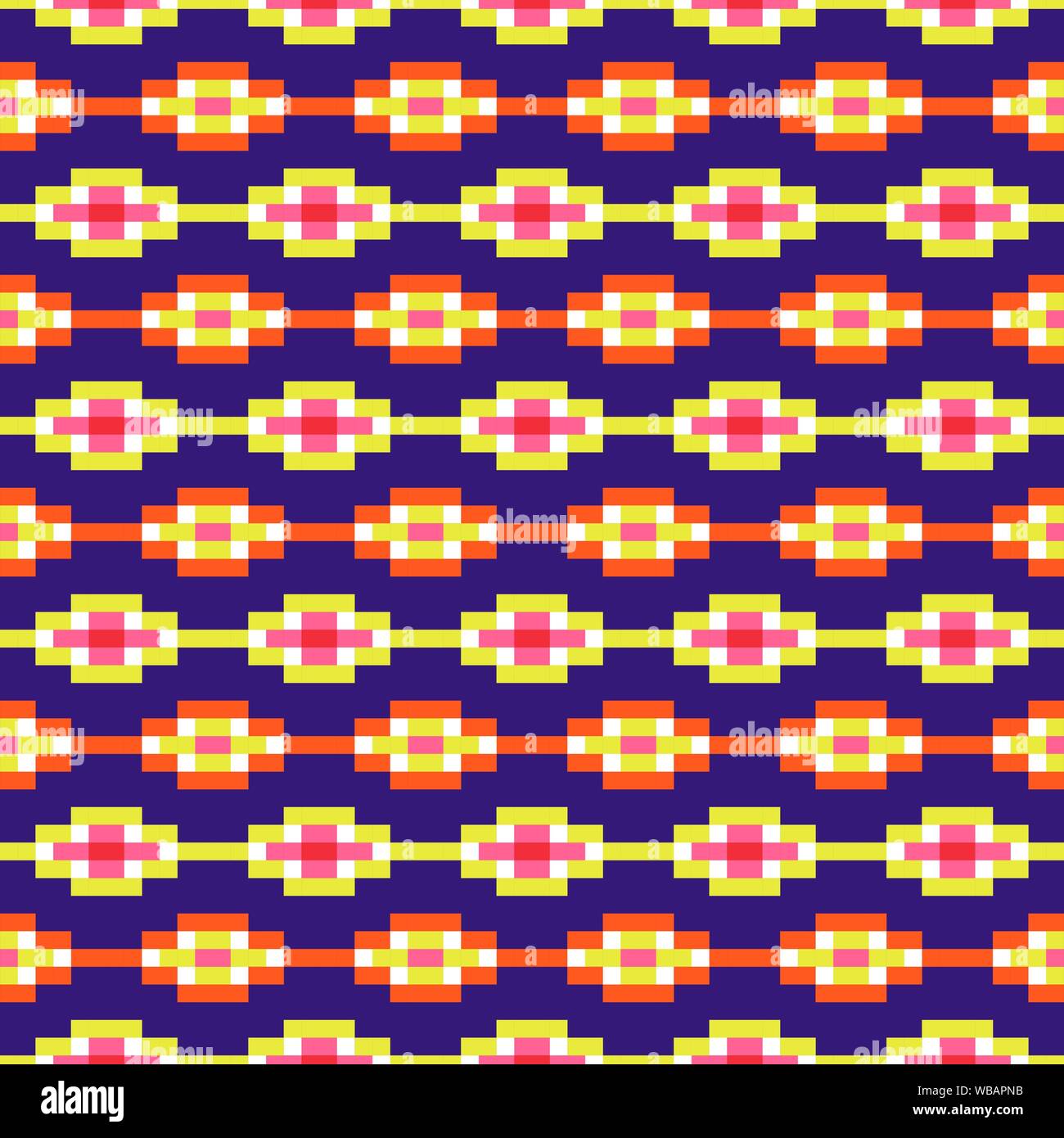 Aztec geometric seamless blue pattern pixel blocks shapes texture. Stock Vector