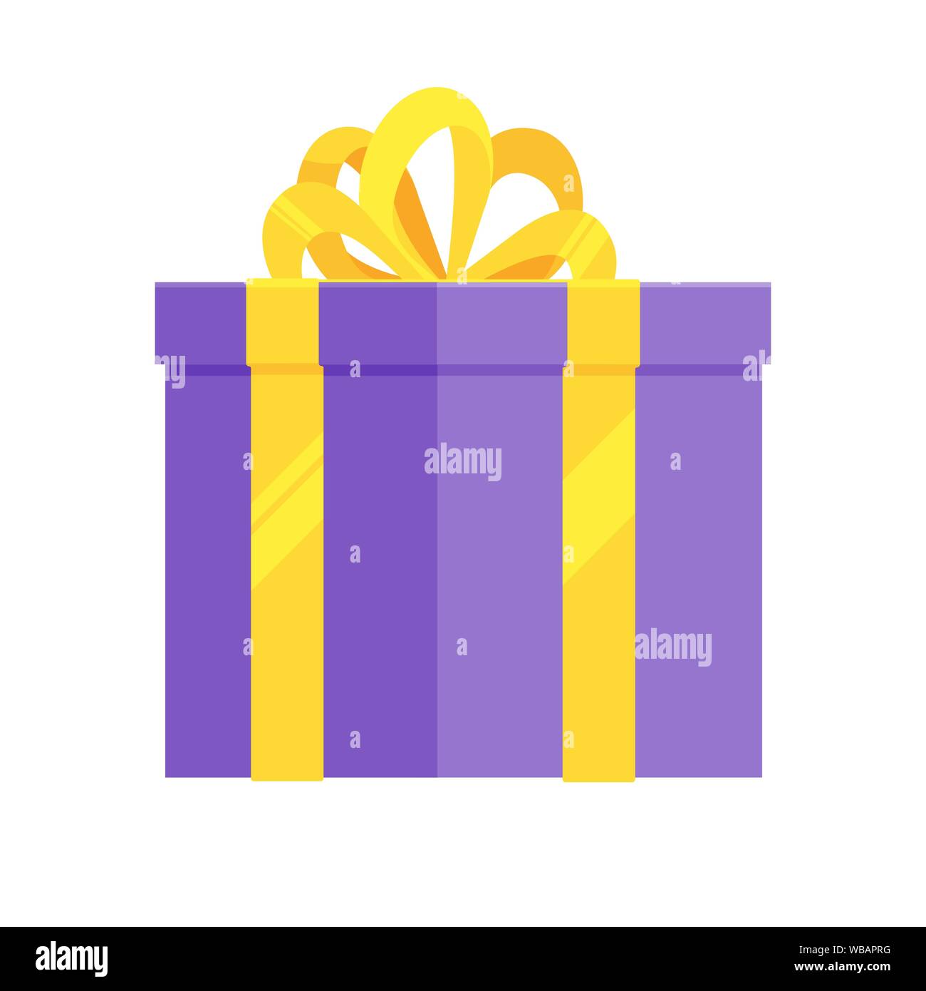 Purple gift box with big ribbon and bow on it flat style design vector ...