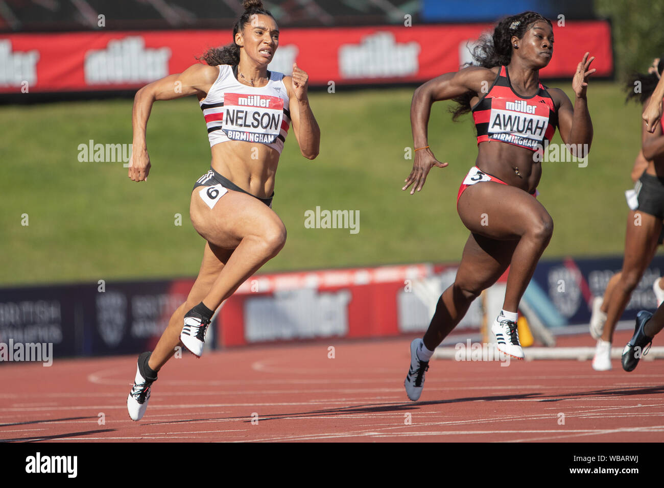 Two sprinters compete in the 200m at the British Athletics ...