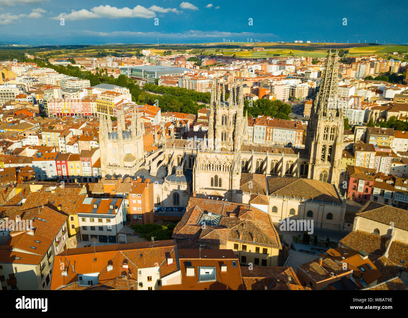 Panoramic view from the drone on the Cathedral of Burgos. Spain Stock Photo